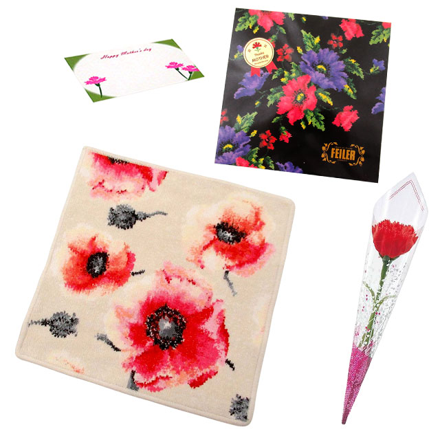 【並行輸入品】母の日 ギフトセット FEILER フェイラー  ハンカチ タオル 30cm カーネションフラワー花束(造花)母の日メッセージカード ギフトBox込みのセット | feiler | 10