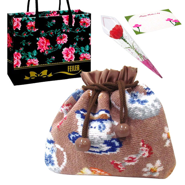【並行輸入品】母の日 ギフトセット FEILER フェイラー巾着　ポーチ カーネションフラワー花束(造花)母の日メッセージカード 正規専用ショッパーセット | feiler | 06