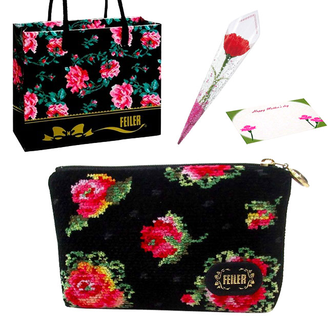 【並行輸入品】母の日 ギフトセット FEILER フェイラー  ポーチ カーネションフラワー花束(造花)母の日メッセージカード フェイラーギフトBoxセット | feiler | 01