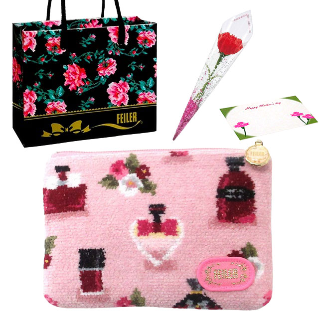 【並行輸入品】母の日 ギフトセット FEILER フェイラー  ポーチ カーネションフラワー花束(造花)母の日メッセージカード フェイラーギフトBoxセット | feiler | 02
