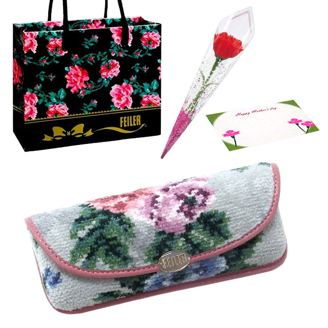 【並行輸入品】母の日 ギフトセット FEILER フェイラー メガネケース カーネションフラワー花束(造花)母の日メッセージカード フェイラーショッパーセット | feiler | 01