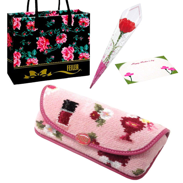 【並行輸入品】母の日 ギフトセット FEILER フェイラー メガネケース カーネションフラワー花束(造花)母の日メッセージカード フェイラーショッパーセット | feiler | 02