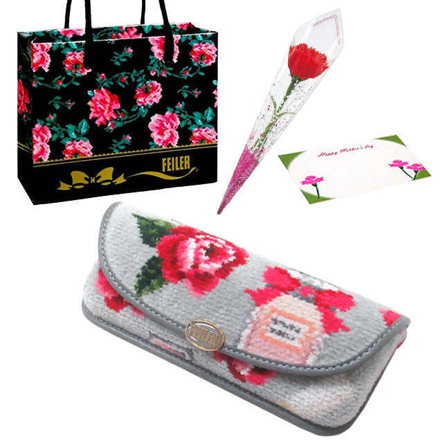 【並行輸入品】母の日 ギフトセット FEILER フェイラー メガネケース カーネションフラワー花束(造花)母の日メッセージカード フェイラーショッパーセット | feiler | 03
