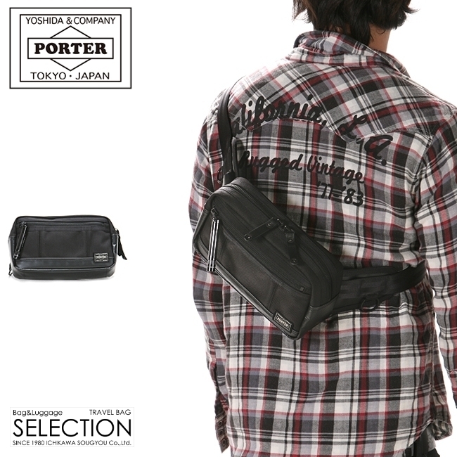 【超美品】PORTER　HEAT　ウエストバッグ　L　ブラック　マグライト付属 HEAT（PORTER） ポーター ヒート ウエストバッグ 703-07972
