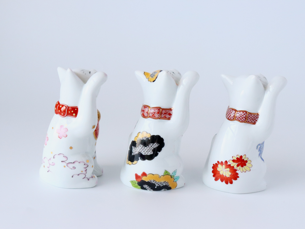 賞美堂 有田焼 招福猫 miw みゅう 子 なでしこ 椿 菊 s-1443 s-1445 s