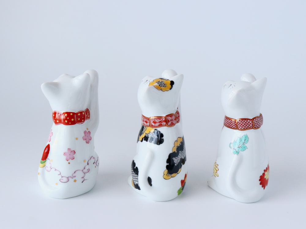 賞美堂 有田焼 招福猫 miw みゅう 子 なでしこ 椿 菊 s-1443 s-1445 s