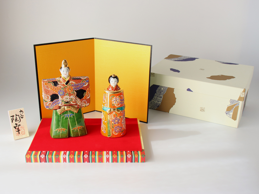 特価3月3日まで k-⑪九谷焼 ひな人形 3号 親王飾り 菊仙作 唐草 鹿の子 九谷焼 5.5号立雛 細描盛 親王飾り コンパクト おしゃれ 平飾り 二人