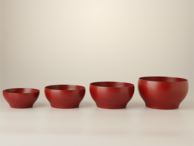 四つ椀応量器 ( 木製 ) 刷毛根来 山岸厚夫 うるし工房錦壽（ きんじゅ