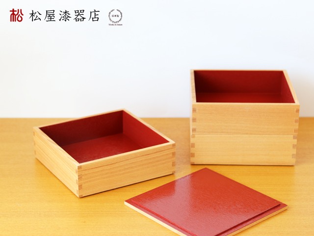 白木塗タモ6.0 三段重 内朱 6寸 松屋漆器店 重箱 : 雑貨のお店セレクト