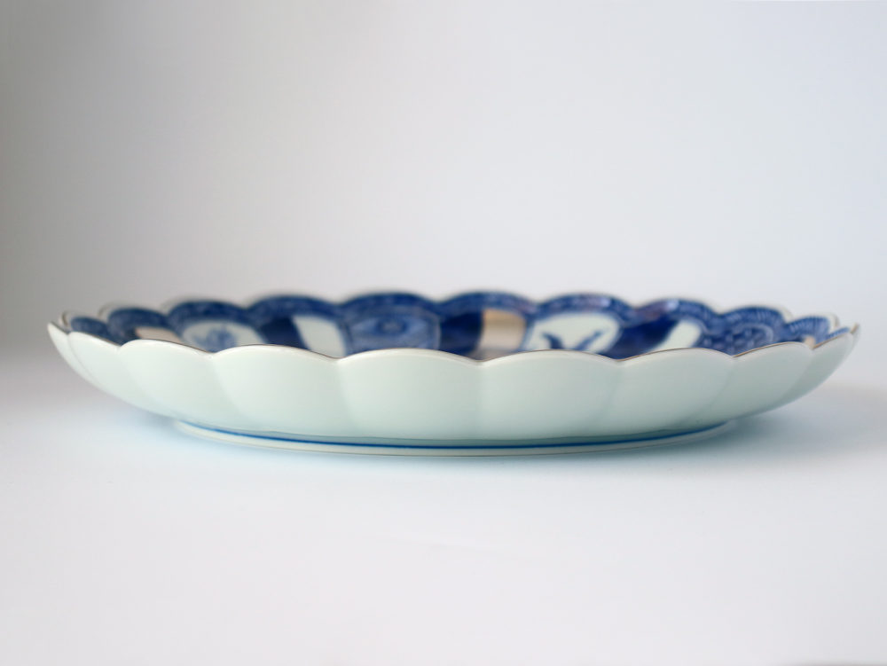 林九郎窯 古伊万里様式 藍青シリーズ 銀彩祥瑞 プレート24.5cm