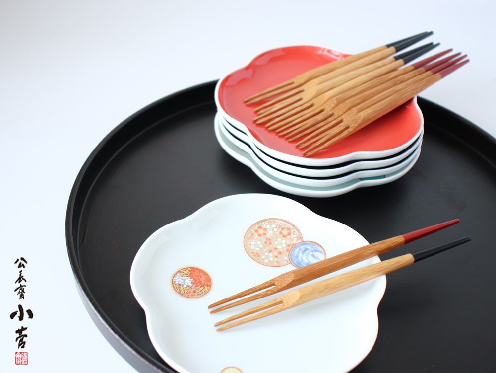 公長齋小菅 白鷺フォークセット 5本入り 天然竹 菓子切り 縁起物