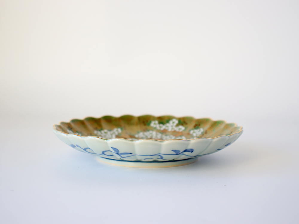 林九郎窯 古伊万里様式 琳派桜樹文 プレート15cm (緑) 波佐見焼 5号