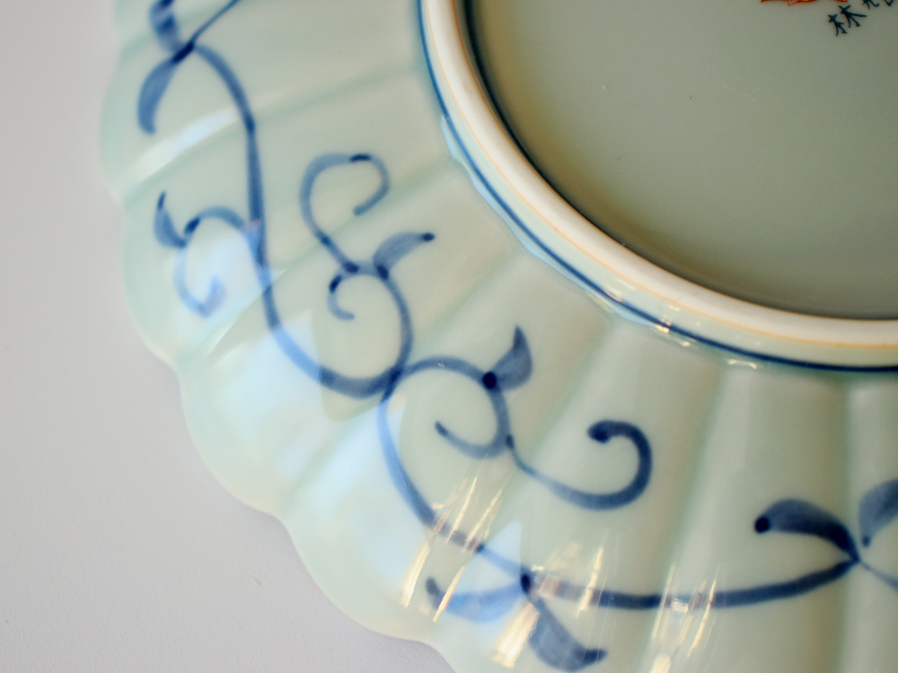 林九郎窯 古伊万里様式 琳派桜樹文 プレート15cm (緑) 波佐見焼 5号