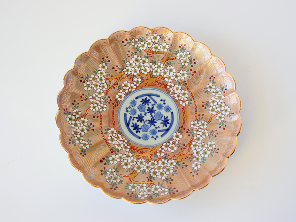 林九郎窯 古伊万里様式 琳派桜樹文 プレート19cm (赤) 波佐見焼 6号