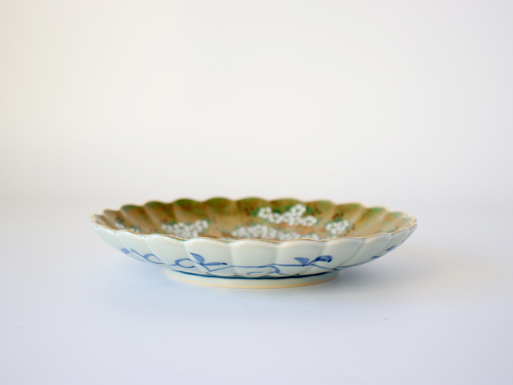 林九郎窯 古伊万里様式 琳派桜樹文 プレート19cm (緑) 波佐見焼 6号