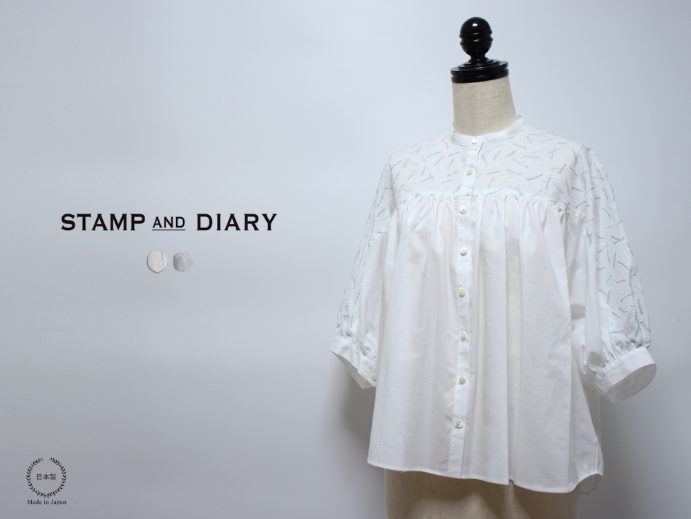 STAMP AND DIARY スタンプアンドダイアリー 5分袖 ギャザー