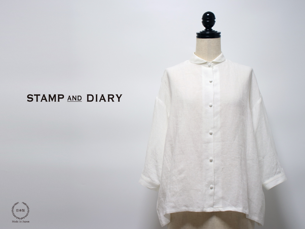 STAMP AND DIARY コットン刺繍 丸襟ブラウス 8分袖 黒 FREE STAMP AND DIARY - STAMP AND DIARY コットン刺繍 丸襟ブラウス