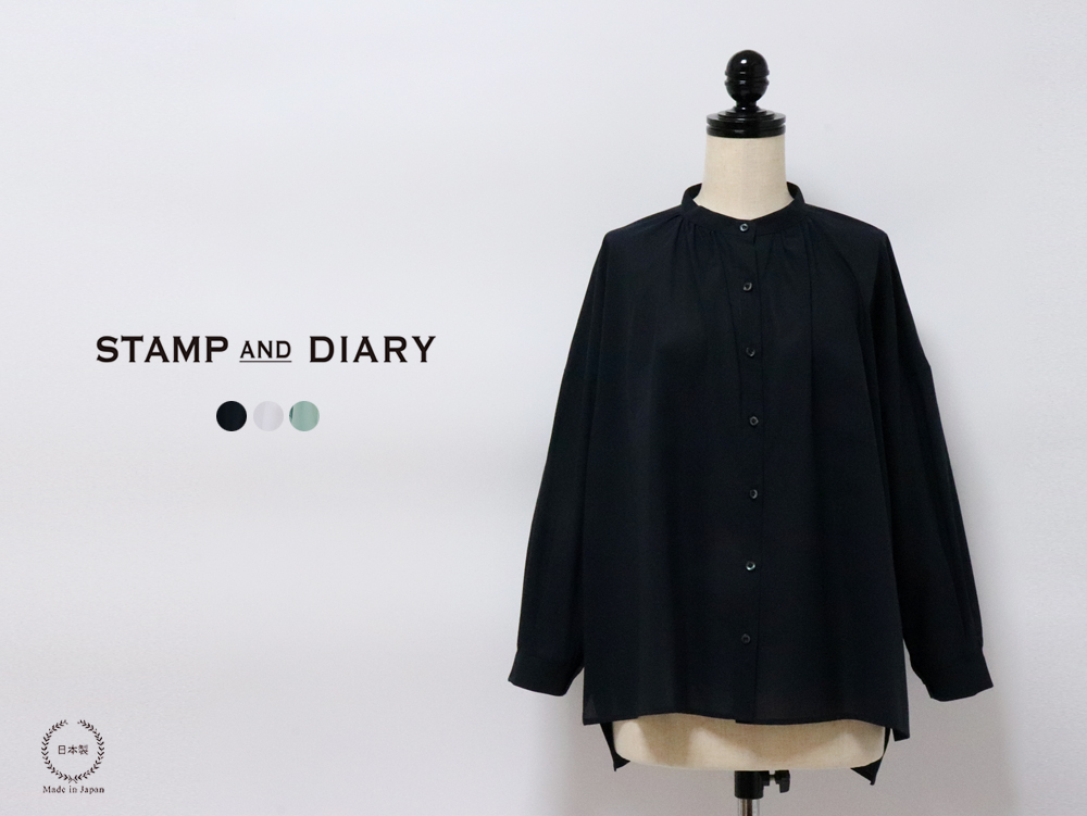 スタンプアンドダイアリー 綿100％ バンドカラーギャザーブラウスsd407es41 STAMP AND DIARY スタンプアンドダイアリー 綿100％ バンド