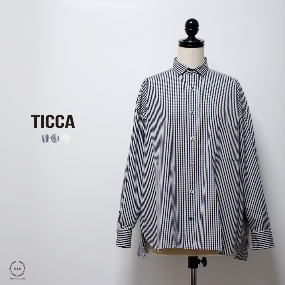 TICCA ノーカラーシャツ tbca-102 ティッカ ホワイト ブラック 