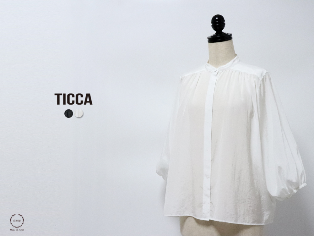 TICCA ギャザーパフスリーブブラウスtbes141ブラック ホワイト TICCA ギャザーパフスリーブブラウスtbes141ブラック ホワイト