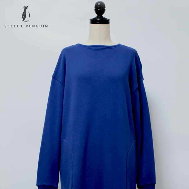 yohaku 余白 メリノウール裏毛 ボートネックワンピース d-0037 ブルー