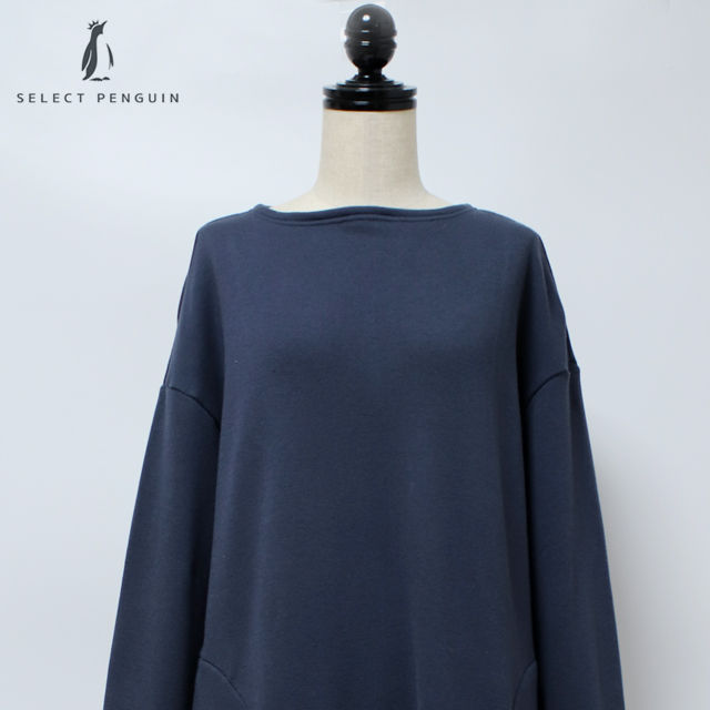 yohaku 余白 メリノウール裏毛 ボートネックワンピース d-0037 ブルー