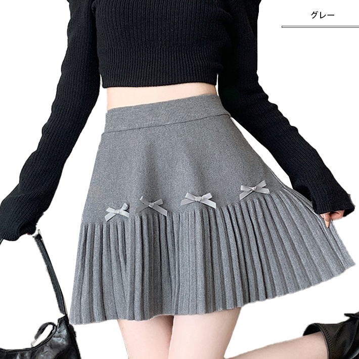 ミニ スカート ニット ショート フレア プリーツ Aライン ミニ丈