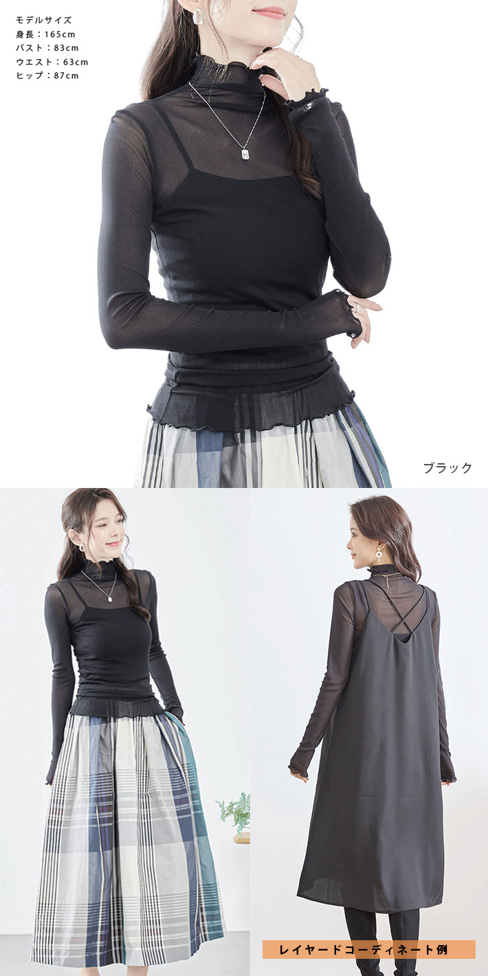 シアー ブラウス トップス Tシャツ シャツ メロウ フリル ハイネック