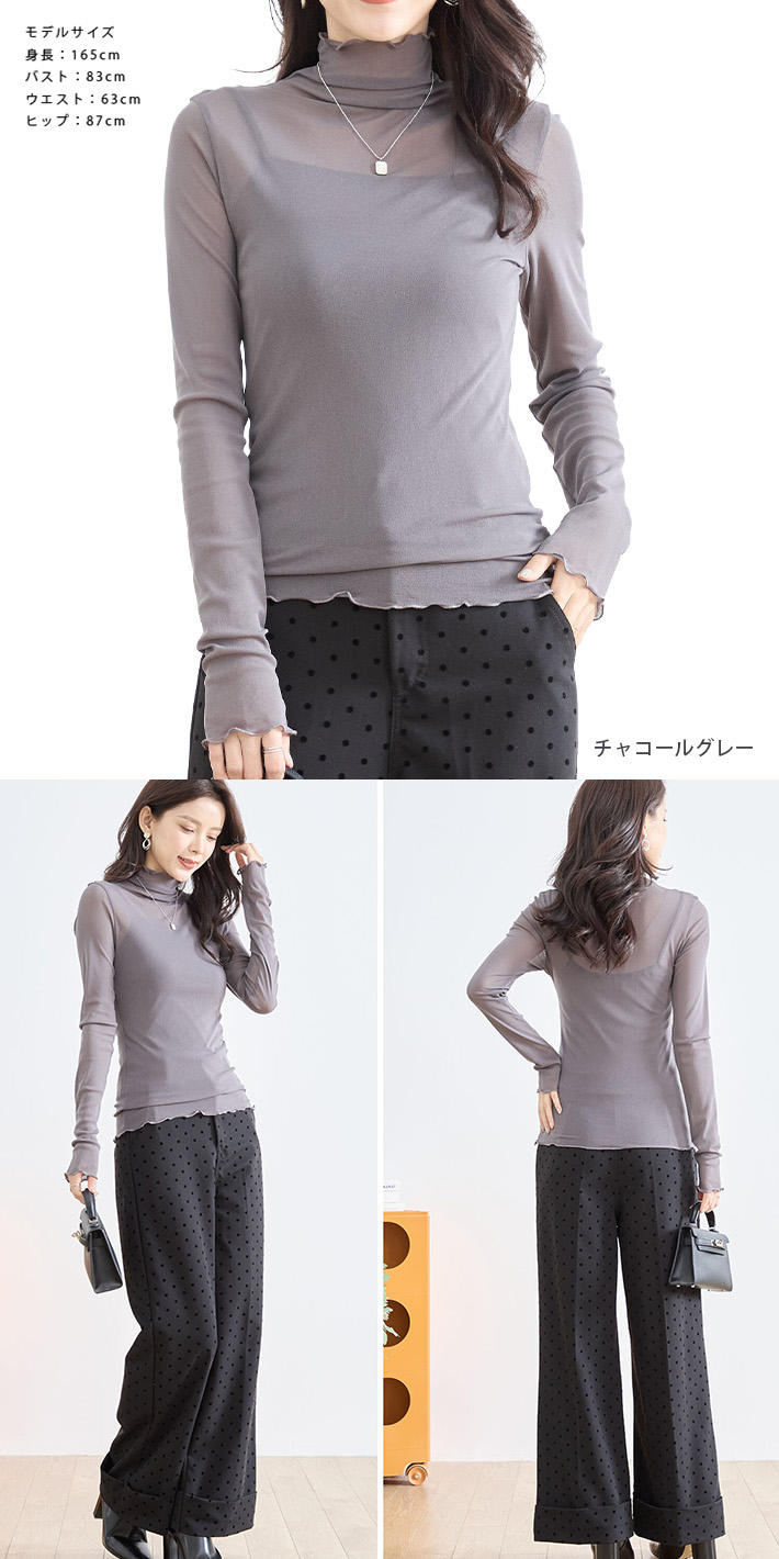 シアー ブラウス トップス Tシャツ シャツ メロウ フリル ハイネック