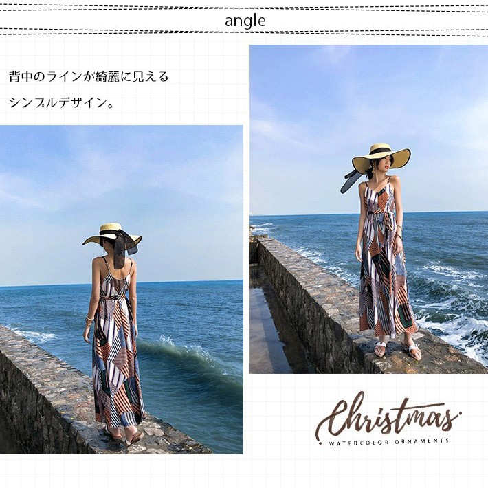 Aラインワンピース リゾートワンピース ノースリーブ