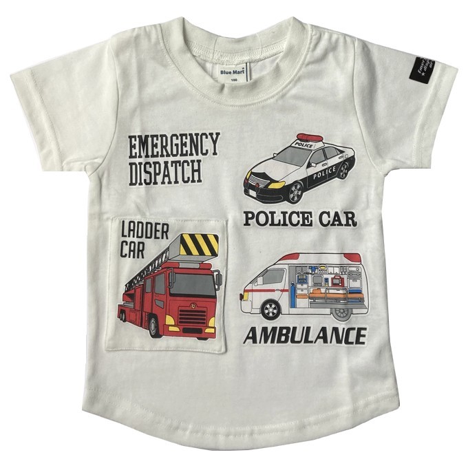 働く車 Tシャツ しかけTシャツ 100 110 120 130 キッズ 消防車 救急車