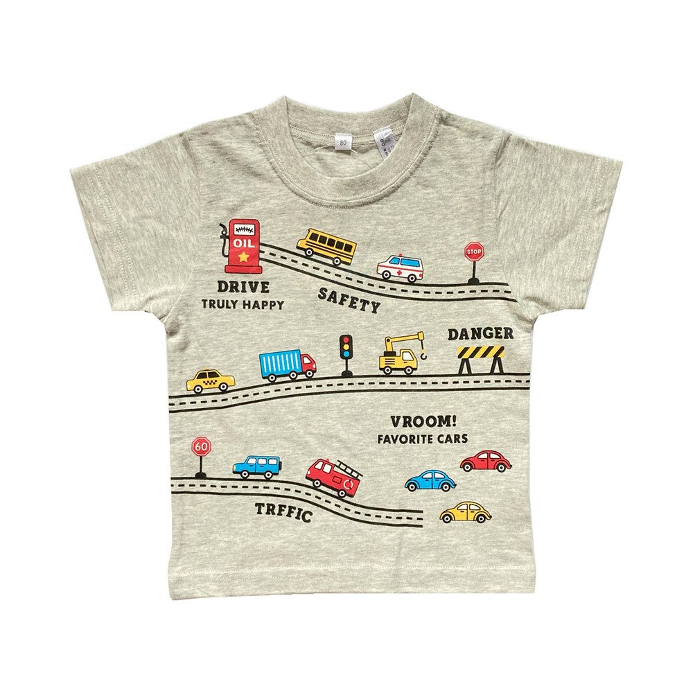 ベビーTシャツ 半袖 男の子 80 90 95 はたらくくるま 救急車 工事車両