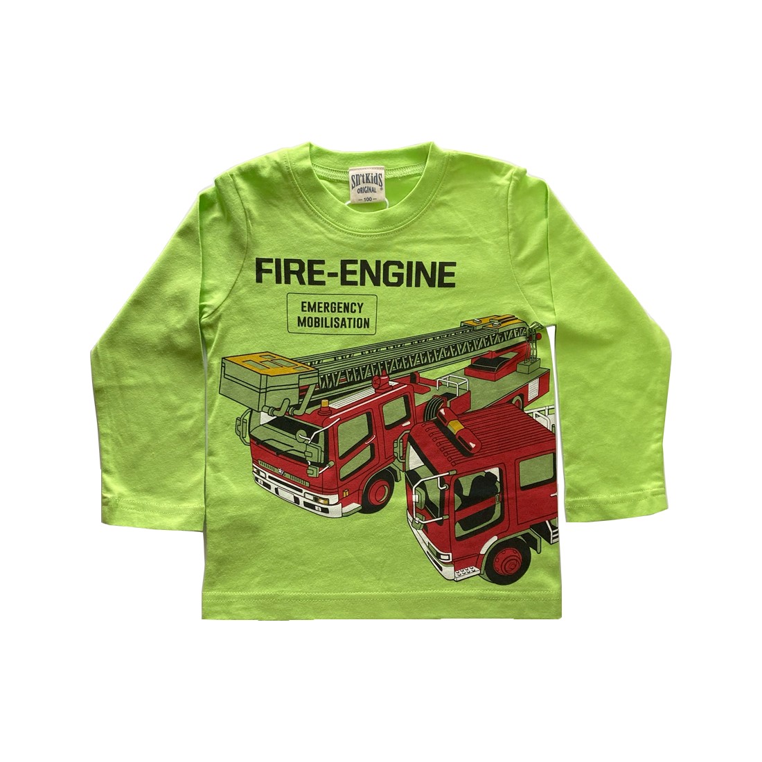 消防車 Tシャツ 長袖 100 110 働く車 ファイヤーエンジン 緊急車両 乗り物 キッズ服 人気 ロンＴ ロングＴシャツ トミカ sp-186