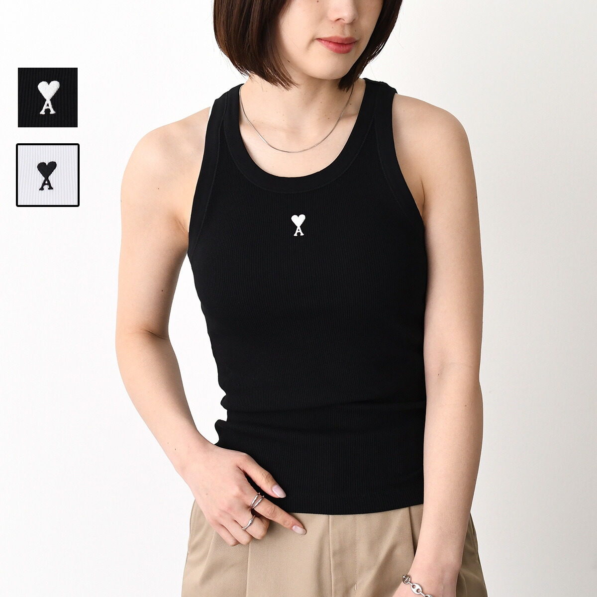 AmiParis タンクトップ AMI PARIS (アミパリス) レディース タンクトップ ロゴ ワンポイント U
