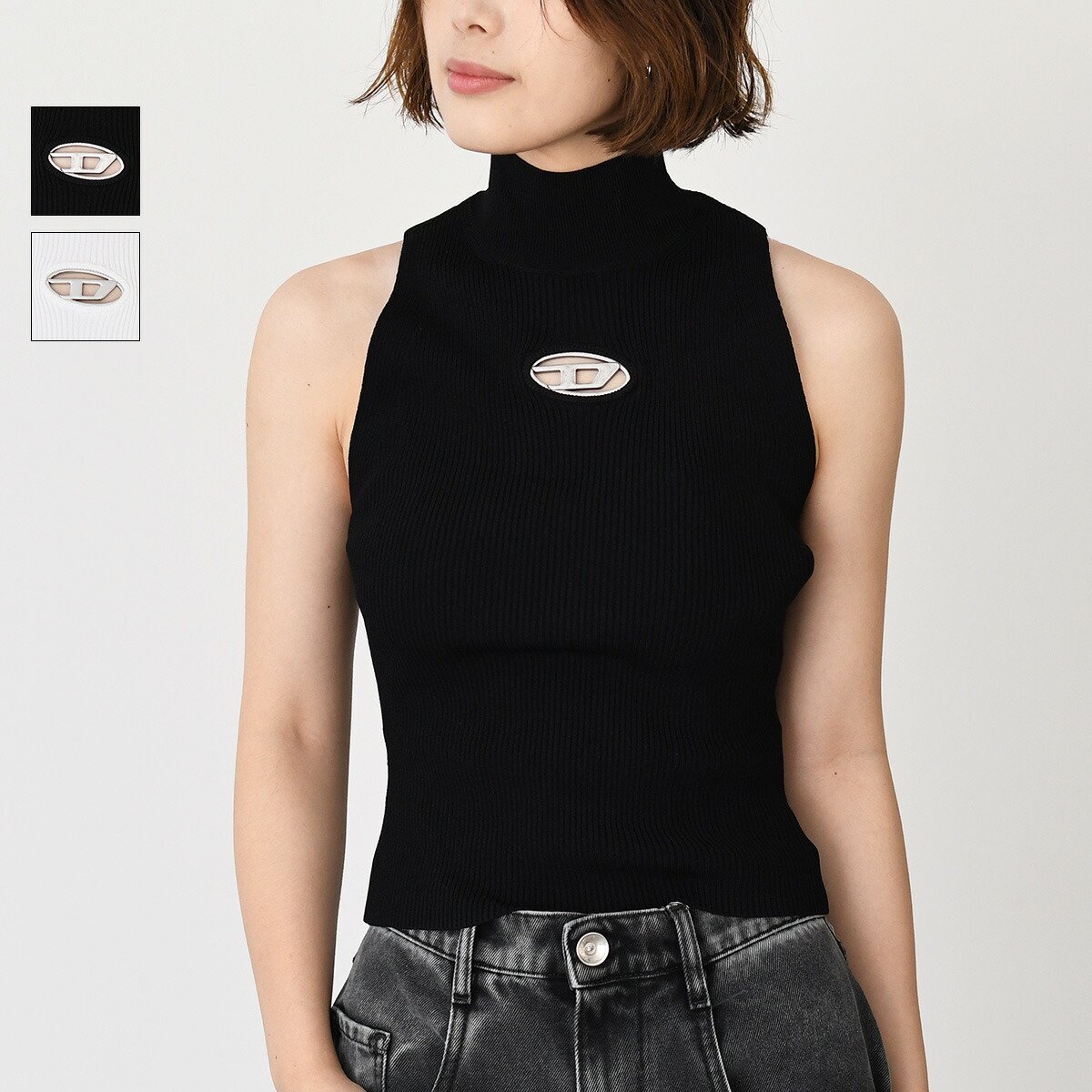 DIESEL ディーゼル トップス T-BALLET-D リブ長袖Tシャツ A05106 0EJAI レディース ホワイト ブラック コットン ラウンドネック スリムフィット ロゴ カットソー T-BALLET-D｜ウィメンズ｜ロングスリーブトップス｜ホワイト