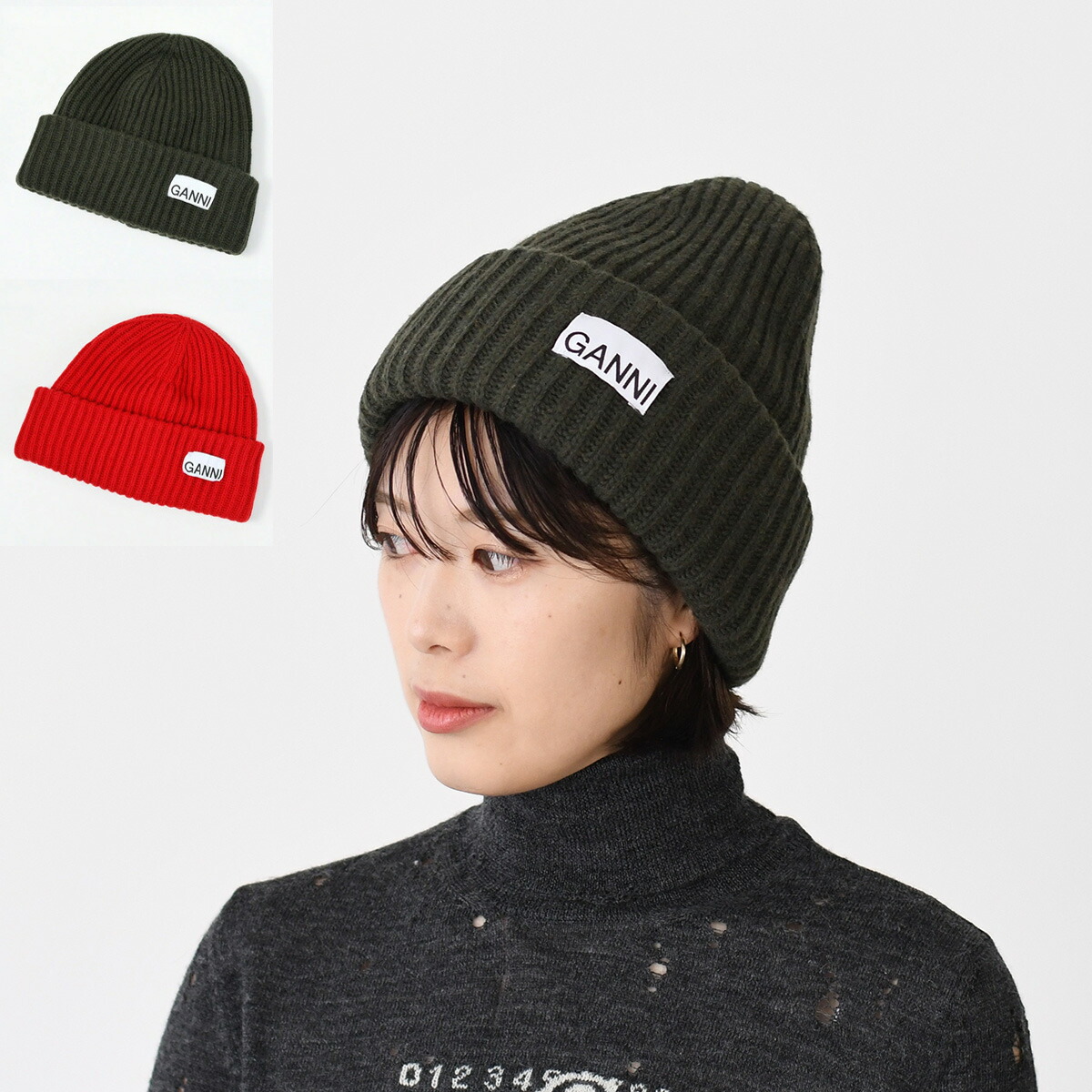 GANNI（ガニー） ニット帽 ビーニー 帽子 ウールケーブルビーニー