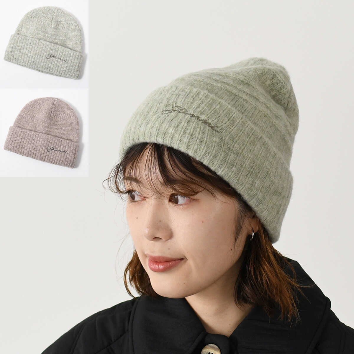 GANNI（ガニー） ニット帽 ビーニー 帽子 ウールケーブルビーニー