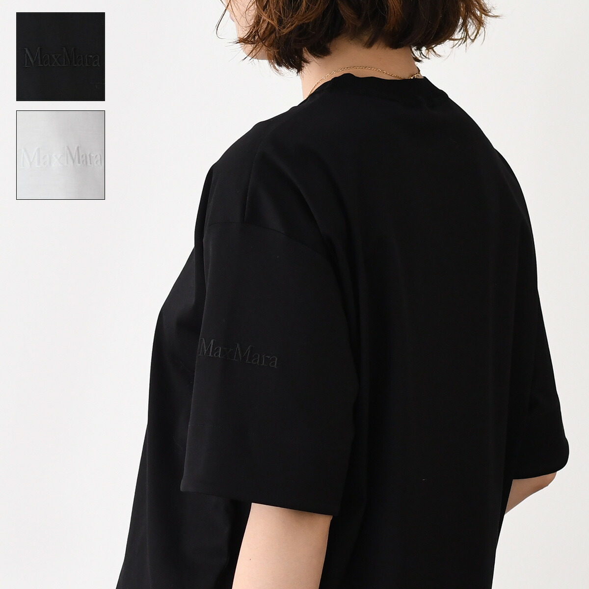 S Max Mara エス マックスマーラ  ジャージポケットTシャツ サックス SAX 9971024106016 レディース ブラック ホワイト 半袖 クルーネック コットン ジャージー Max Mara S エス マックスマーラ ジャージポケットTシャツ