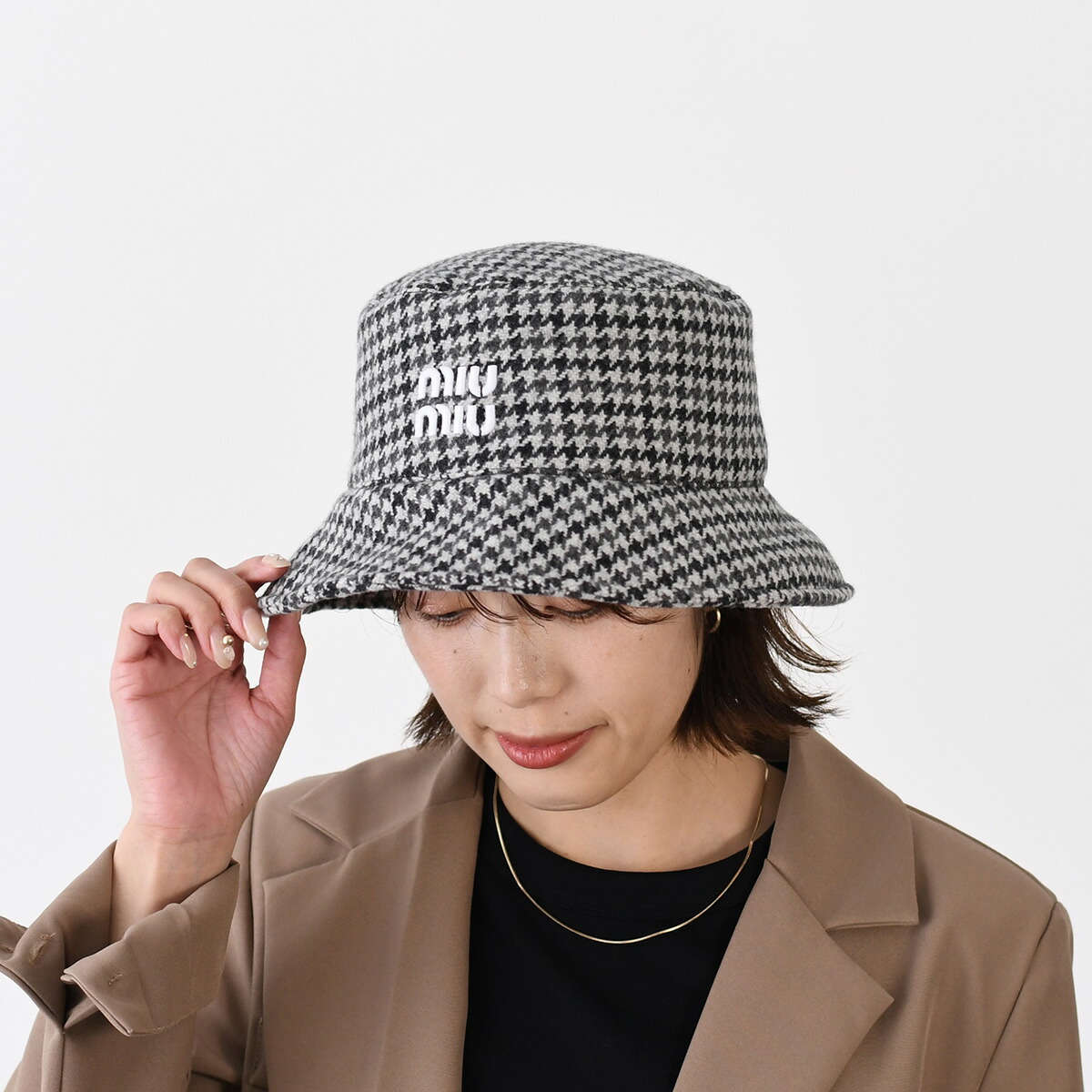 miu miu（ミュウミュウ） 帽子 ハット ギンガムチェック バケット