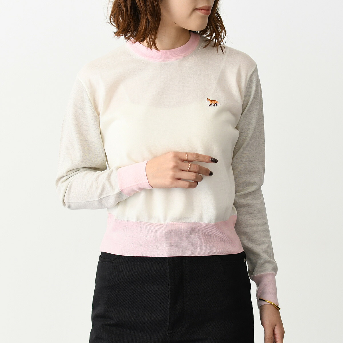 Maison Kitsune ベイビーフォックス 半袖 リブセーター XS MAISON KITSUNE メゾンキツネ ニット ベイビーフォックス パッチ