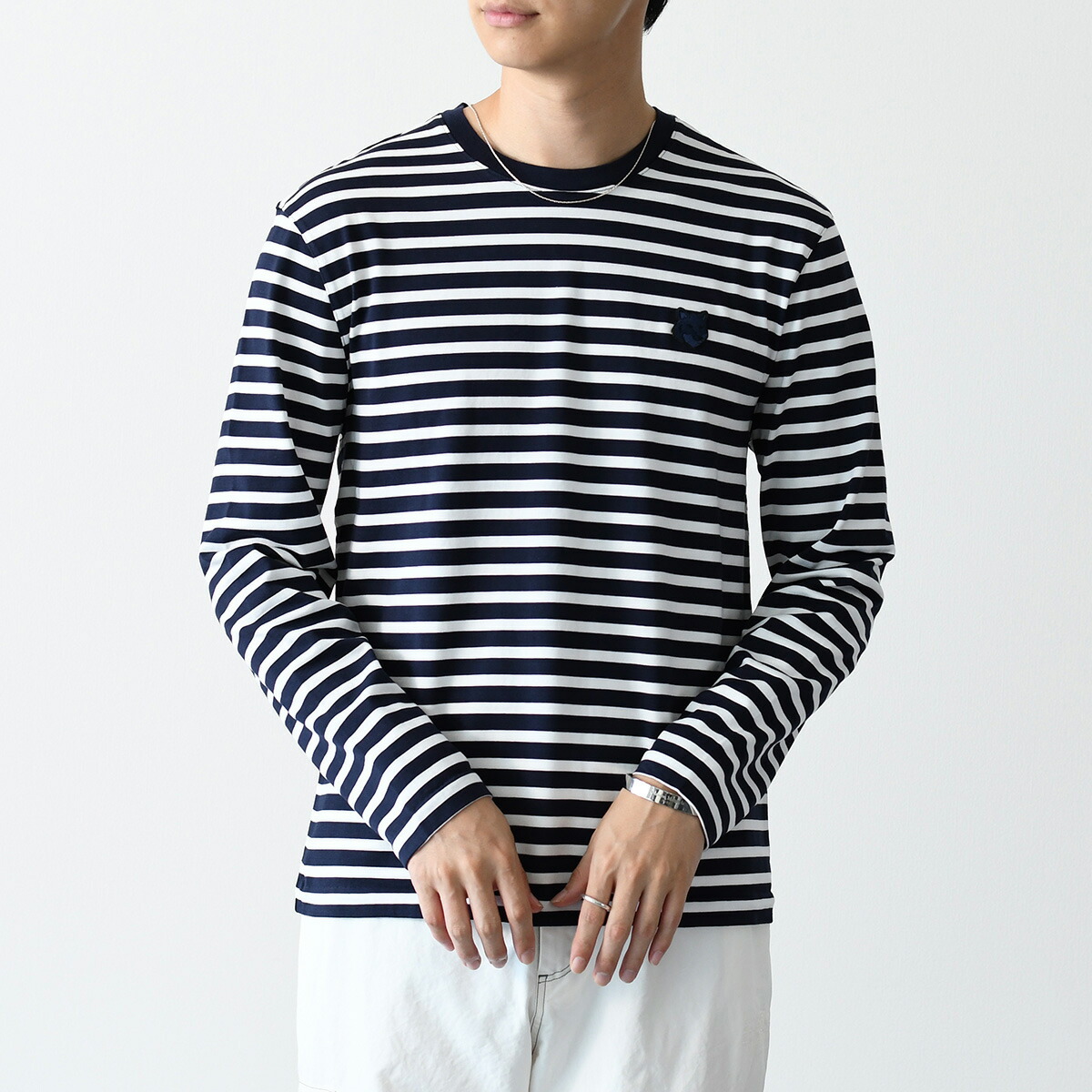 MAISON KITSUNÉ 白 長袖シャツ 38 ボールド フォックスヘッド パッチ オーバーサイズ ポロシャツ