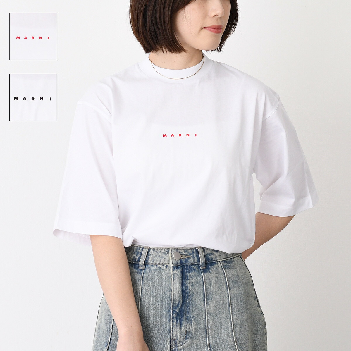 一回着用　マルニ　MARNI スクリブル　ロゴ　レッド　クロップド　Tシャツ　M MARNI（マルニ） Tシャツ カットソー スクリブルロゴ ボクシー Tシャツ