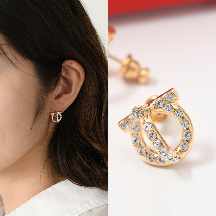 FERRAGAMO フェラガモ ガンチーニ クリスタル ピアス 760123