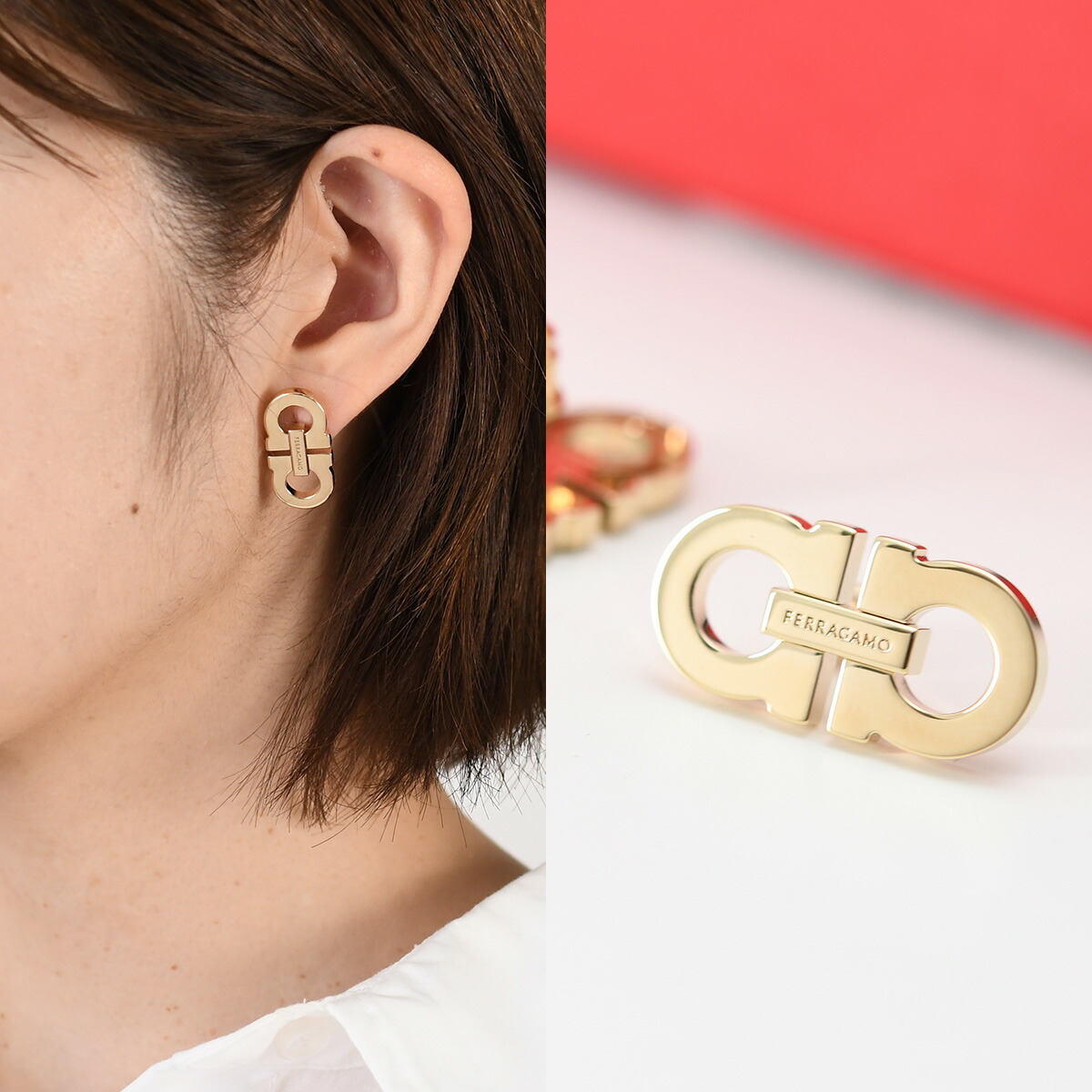 FERRAGAMO（フェラガモ） ガンチーニ クリスタル ピアス 760123 696576