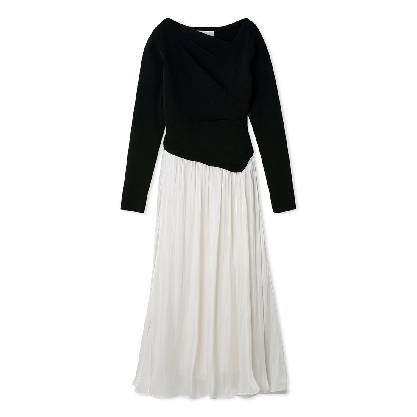 清楚✨ セルフォード ドッキングワンピース 花 白 黒 36 Aライン 現行品 CELFORD（セルフォード） アシメネックニットドッキングワンピース