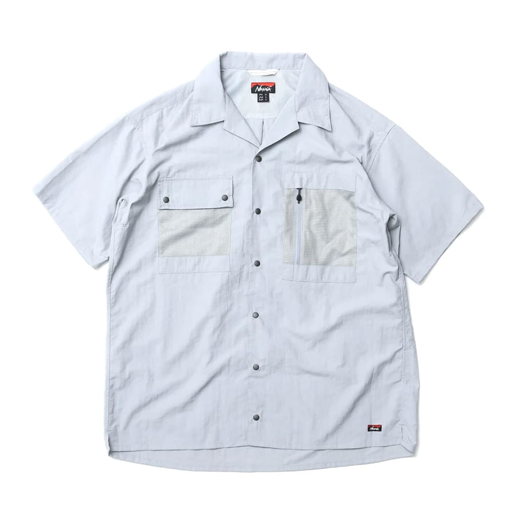 NANGA ナンガ NYLON TUSSER OPEN COLLAR SHIRT/ナイロンタッサー オープンカラーシャツ メンズ 半袖 速乾性 撥水加工 清涼感 アウトドアコーデ