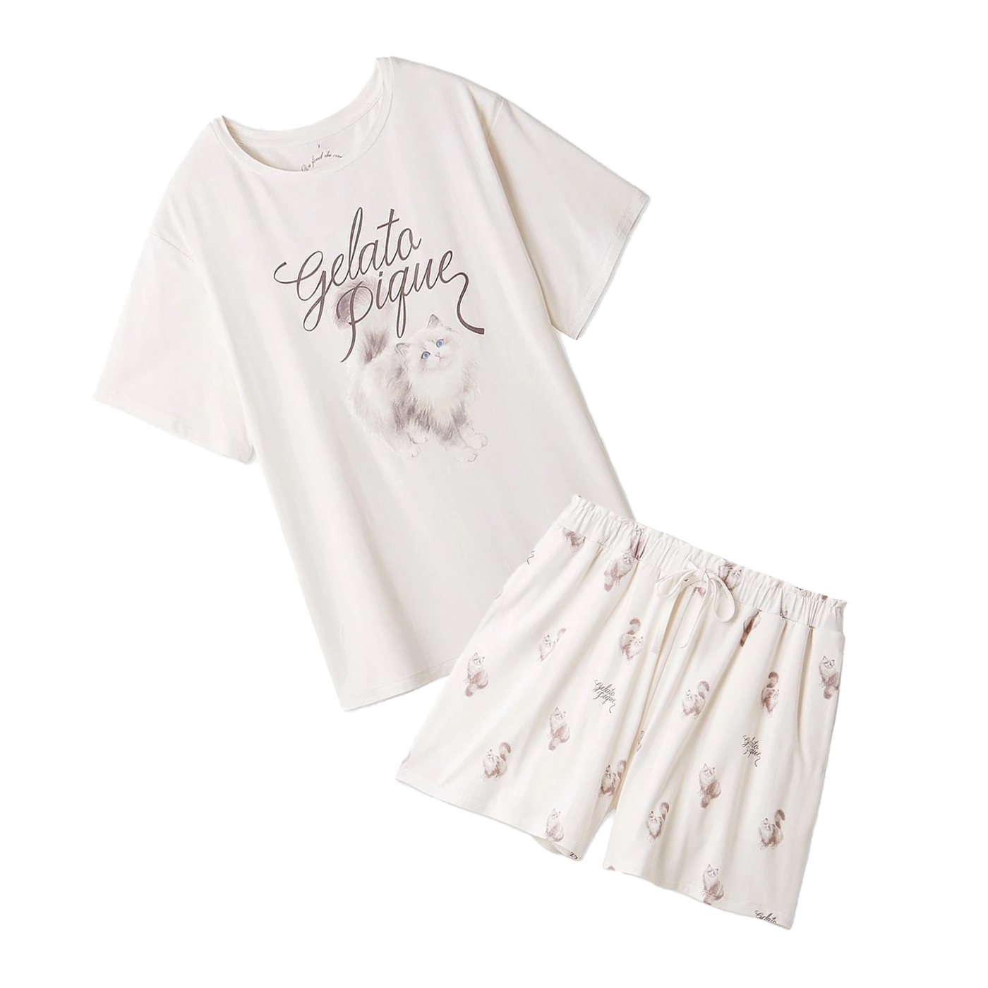 新品 gelato pique バスタイム柄Tシャツ＆ショートパンツ 上下セット ONLINE限定】【接触冷感】ベアワンポイントTシャツ&ショート