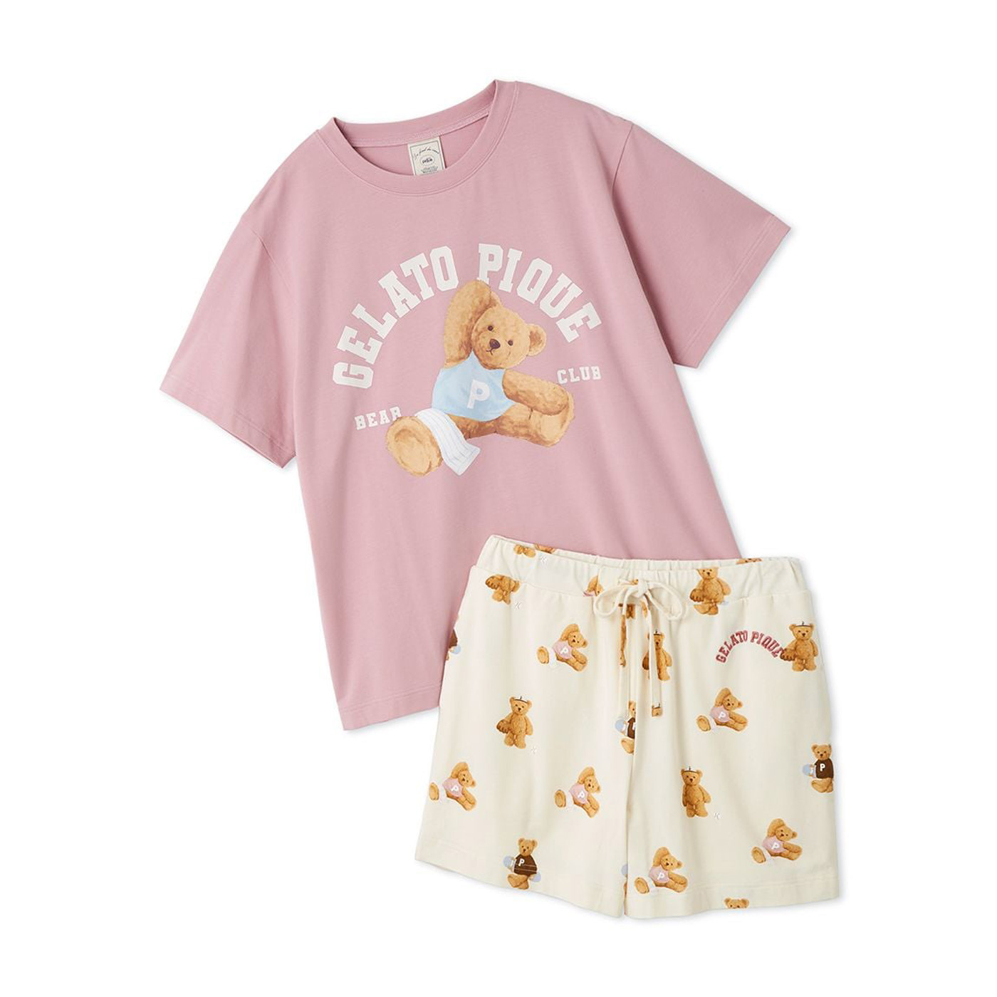 新品 gelato pique バスタイム柄Tシャツ＆ショートパンツ 上下セット JUNIOR】スポーティーベアワンポイントTシャツ＆総柄ショート