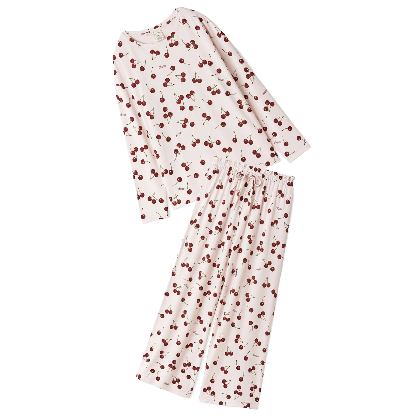 新作GELATO PIQUE チェリー柄ルームウェアセット M gelato pique（ジェラートピケ） チェリー柄ロンT&ロングパンツセット