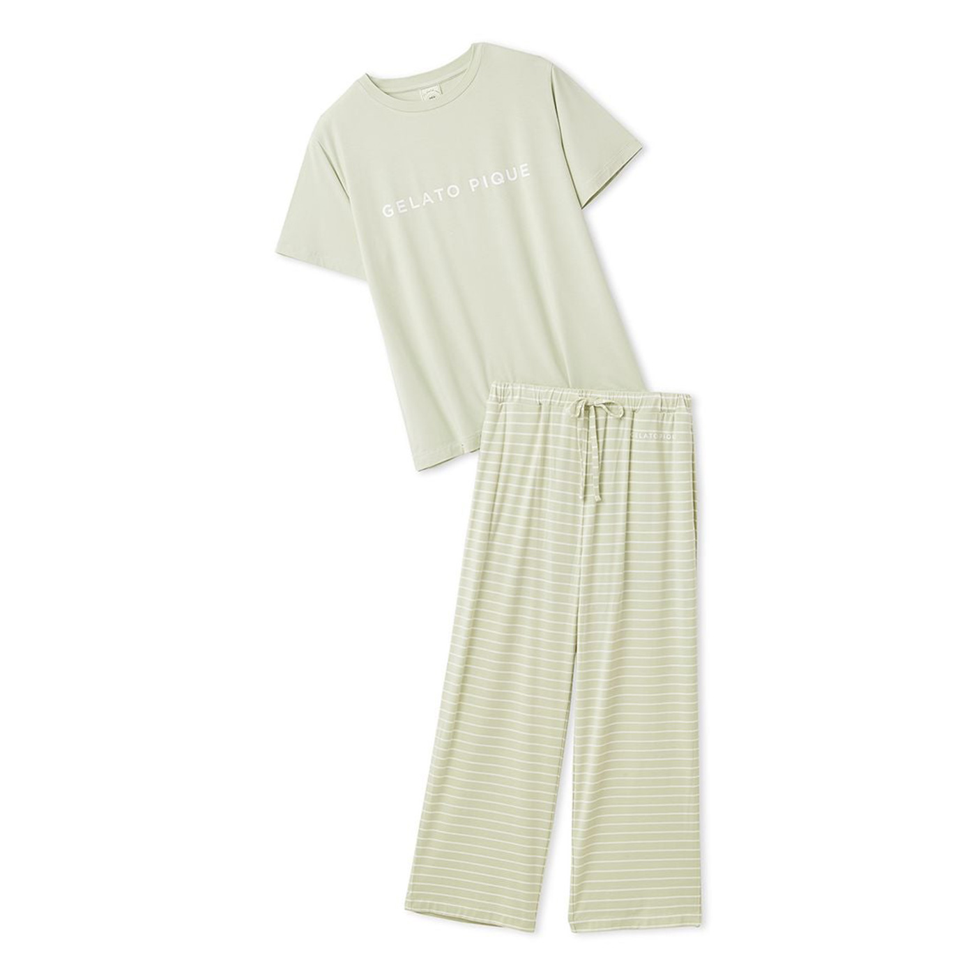 gelato pique ジェラートピケ ルームウェアセット gelato pique（ジェラートピケ） レーヨンロゴTシャツ&ボーダーロング